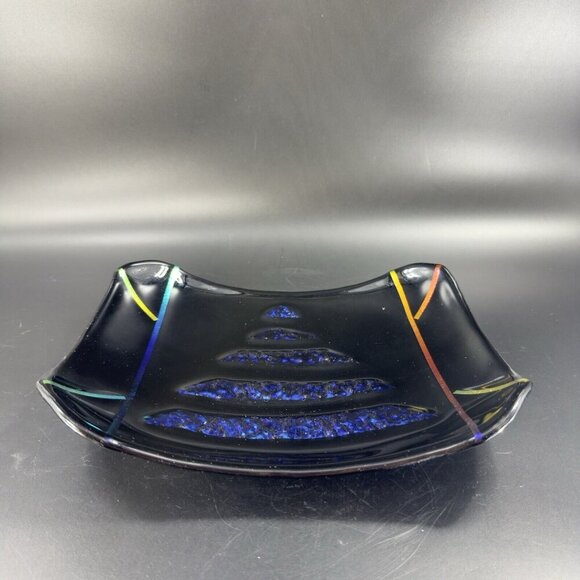 Hand Made Dichroic Art Glass Fused Iridescent Finish Bowl Dish Christmas Center - Picture 13 of 16